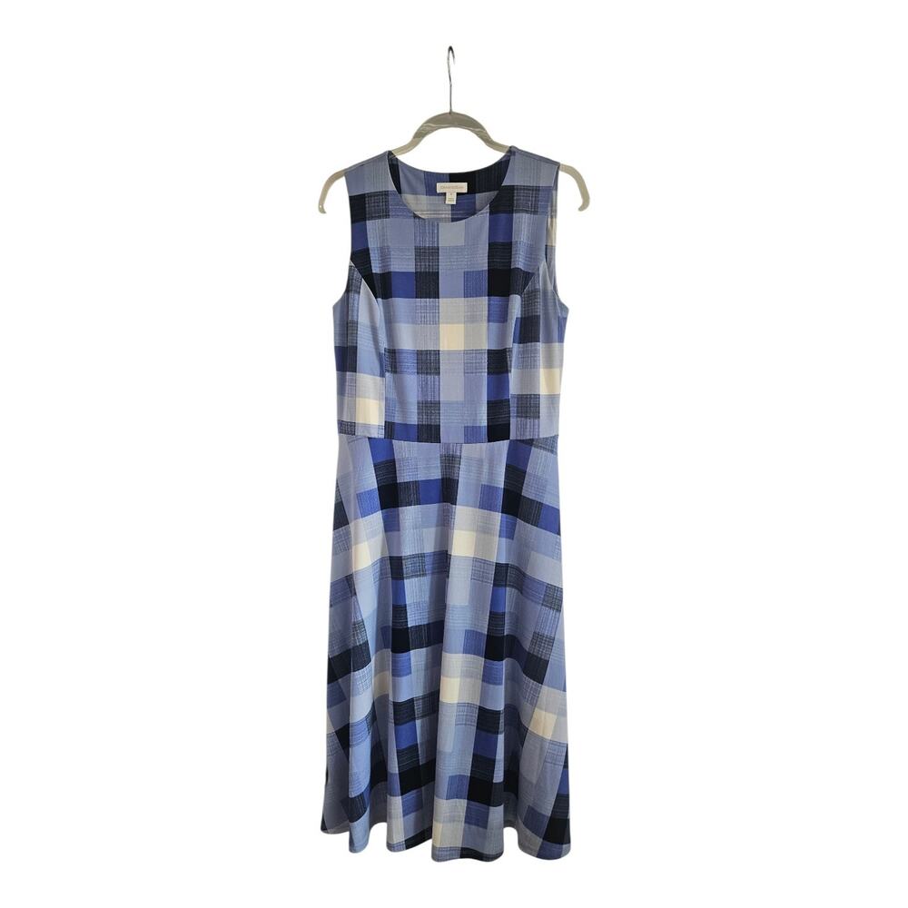Charter Club Dress Size M Plaid Blue Sleeveless Stretch Midi READ MISSING BELT